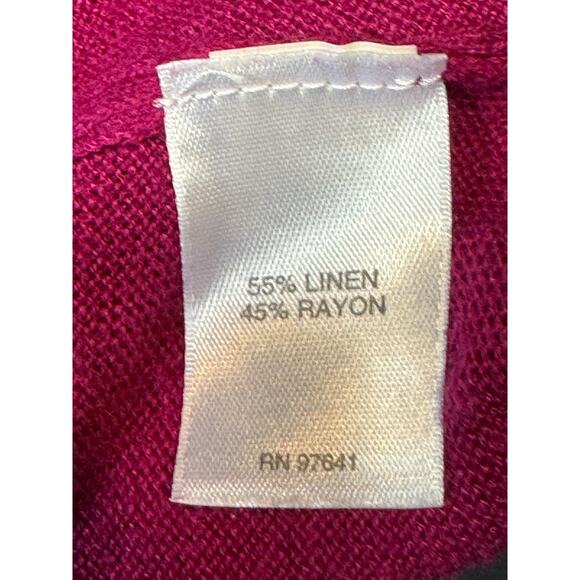 J. Jill XL Petite Linen Blend Open Cardigan Sweater Magenta 3/4 Sleeve Knit - Picture 4 of 6